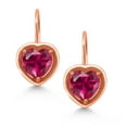 thumbnail image 2 of Gem Stone King 18K Rose Gold Plated Silver Red Created Ruby Dangle Leverback Earrings for Women (2.80 Cttw, Heart Shape 7MM), 2 of 4