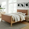 thumbnail image 2 of Platform Bed Frame, Full, Oak Tan, Faux Leather, Hotel Bedroom, Modern Contemporary, HB38185, 2 of 9