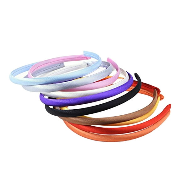 WHAMVOX 10pcs 1cm Width Satin Headband Beautiful Flexible Satin Covered Headbands for Women Girls Ladies (Random Color)