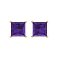 thumbnail image 3 of 4 Ct Princess Cut Studs Purple Natural Amethyst 14K Yellow Solid Solid Gold Everyday Dainty Earrings Push Back, 3 of 7