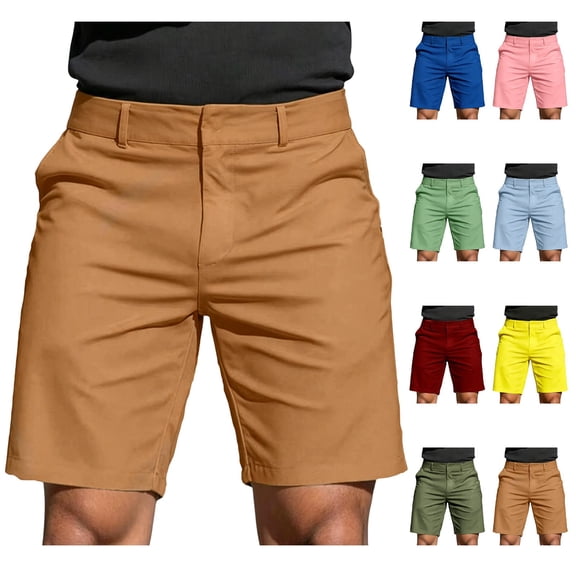 Mens Casual Shorts Men's Golf Shorts Flat Front Dress Shorts with Pockets Lightweight Breathable Shorts for Daily Work Travel Blackish Green L