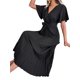 thumbnail image 5 of VISgogo Vestido casual para mujer, cuello en V, manga corta, plisado, dobladillo grande, color sólido, vestido largo con cinturón VISgogo moda, 5 of 7