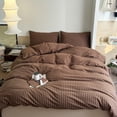 thumbnail image 3 of JOLUSERE Brown Striped Duvet Cover Queen Set,3-Piece Stripes Pattern Breathable Microfibre Comforter Cover, 3 of 8
