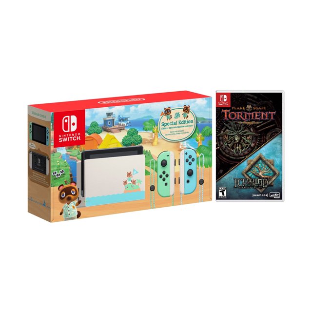 2020 New Nintendo Switch Animal Crossing: New Horizons Edition Bundle with Planescape: Torment/Icewind Dale NS Game Disc and Mytrix NS Tempered Glass Screen Protector - 2019 New Game!