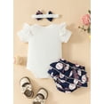 thumbnail image 2 of JYYYBF Baby Girl 3Pcs Baseball Outfits Short Sleeve Romper + Ruffle Shorts + Headband Set Newborn Clothes, 2 of 7