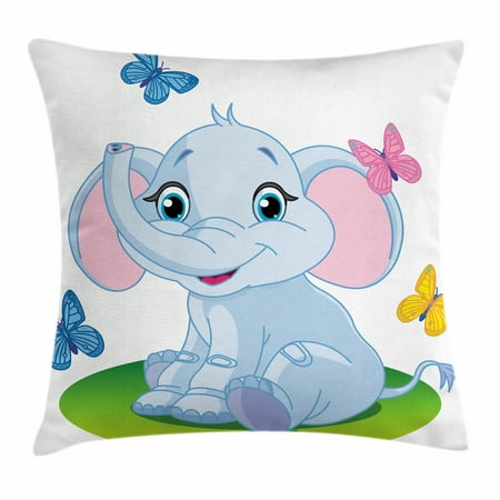 Nursery Throw Pillow Cushion Cover Cute Baby Elephant Sitting On Nursery Throw Pillow Cushion Cover Cute Baby Elephant Sitting On The Meadow In Spring Time With
