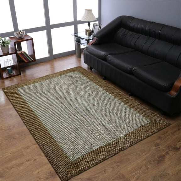 Hand Woven Jute Eco-Friendly Area Rugs - 3'X5', Rectangle Shape, White Beige Color, Contemporary Pattern, High Pile, Natural Fiber, Outdoor Indoor Handmade Area Rugs For Living Room (J00016)