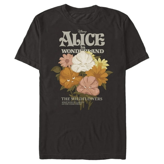 Men's Alice in Wonderland The Wildflowers Pansies  Graphic Tee Black Medium