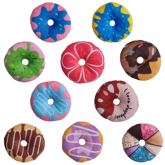 PoyoKee Cat Toys for Indoor Cats, Donut Shaped Squeaky Puppy Dog Toys to Keep Them Busy, Soft Crystal Fabric & with Squeaker for Small Dogs, Pink