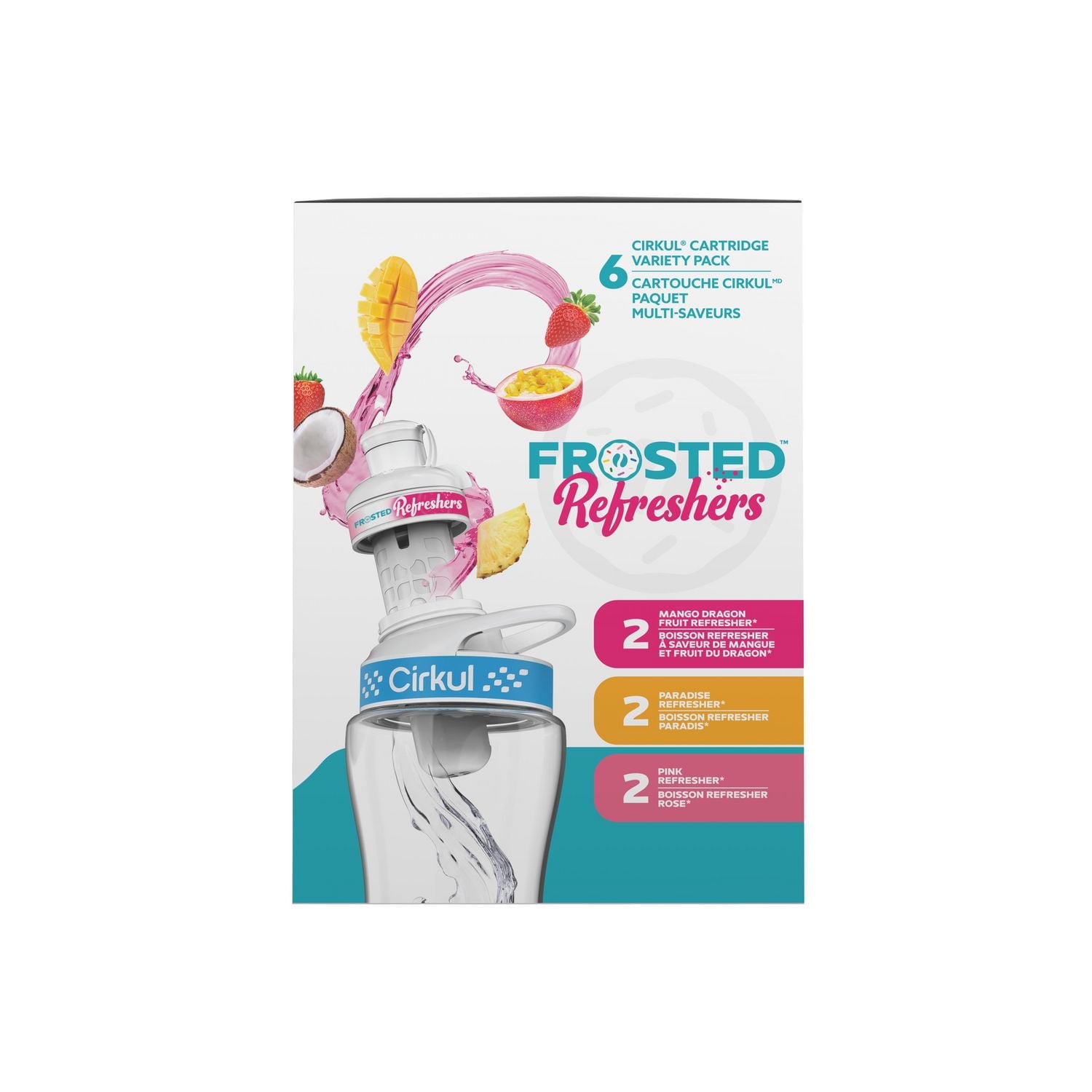 Cirkul Frosted Refreshers Flavour Cartridge Variety Pack, 6 Pack (2 Mango Dragon Fruit Refresher, 2 Paradise Refresher, and 2 Pink Refresher)., Cirkul Sip® flavour cartridges, 6-pack