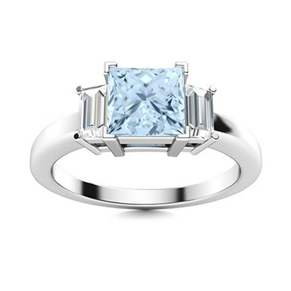 1.75 Ctw Square Shape Aquamarine 925 Sterling Silver Three Stone Women Engagement Ring