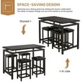 thumbnail image 5 of 5 Piece Bar Table Set, Kitchen Counter Height Table with 4 Stools, Space Saving Pub Table Set for 4 Person with Metal Frame, Wood Dining Table & Chair Set for Breakfast Nook Pub Bistro, B945, 5 of 9