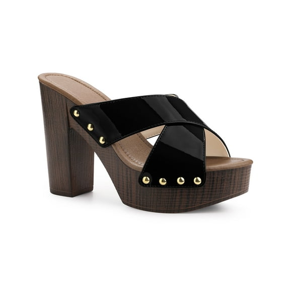 BLISSFUL STEP Platform Sandals Crisscross Strap Chunky Heels Sandals for Women