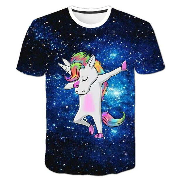 Camiseta con estampado de unicornio en 3D, camiseta bonita de unicornio rosa, camiseta de verano para niñas, ropa de dibujos animados para niños, camisetas casuales para adolescentes 7T Gao Jinjia LED
