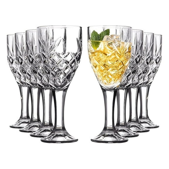 Wine Glasses Goblet Set of 8, 12oz - Decorative Chalice Kinsley Design for Wine, Beer, Cocktails, Water - Party & Event Serving Glassware