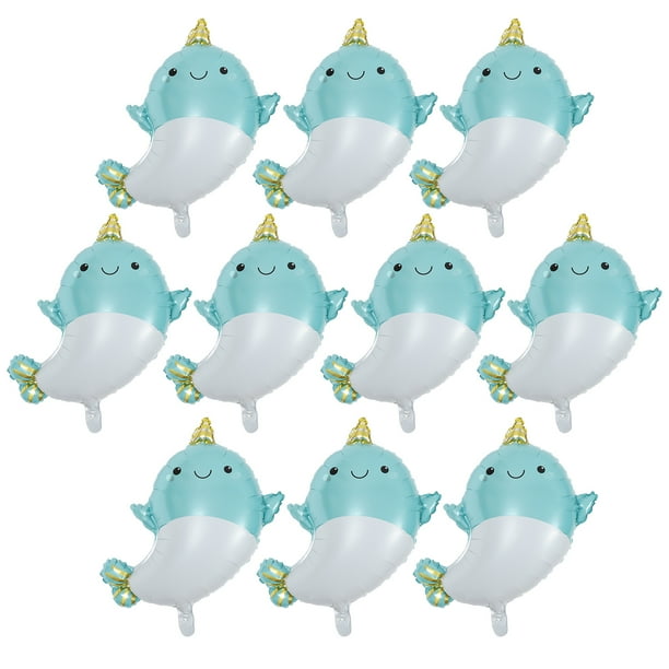 EeaseMX 10 globos de aluminio con forma de narval, adorables adornos para fiestas de cumpleaños (azules)