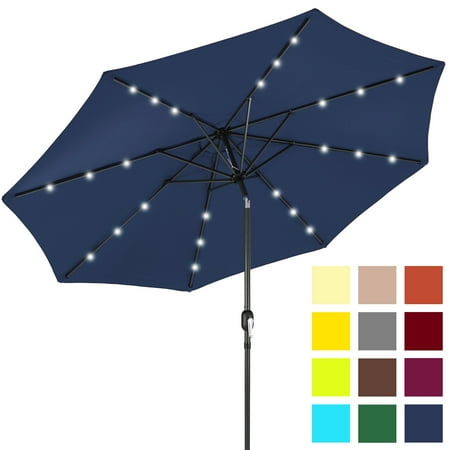Best Choice Products 10ft Solar Ed Led Lighted Patio Umbrella W Tilt Adjustment Fade Resistant Fabric Wind Vent Navy Blue