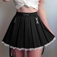 thumbnail image 3 of Women Girls Y2k Lace Patchwork Mini Pleated Skirt Harajuku Gothic A-line Lace Up Ruffle Short Skirts, 3 of 7
