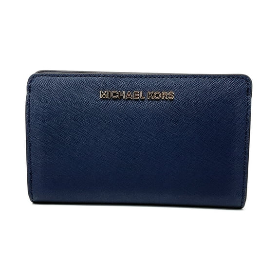 Michael Kors Jet Set Travel Slim Bifold Saffinao Leather Wallet, Navy