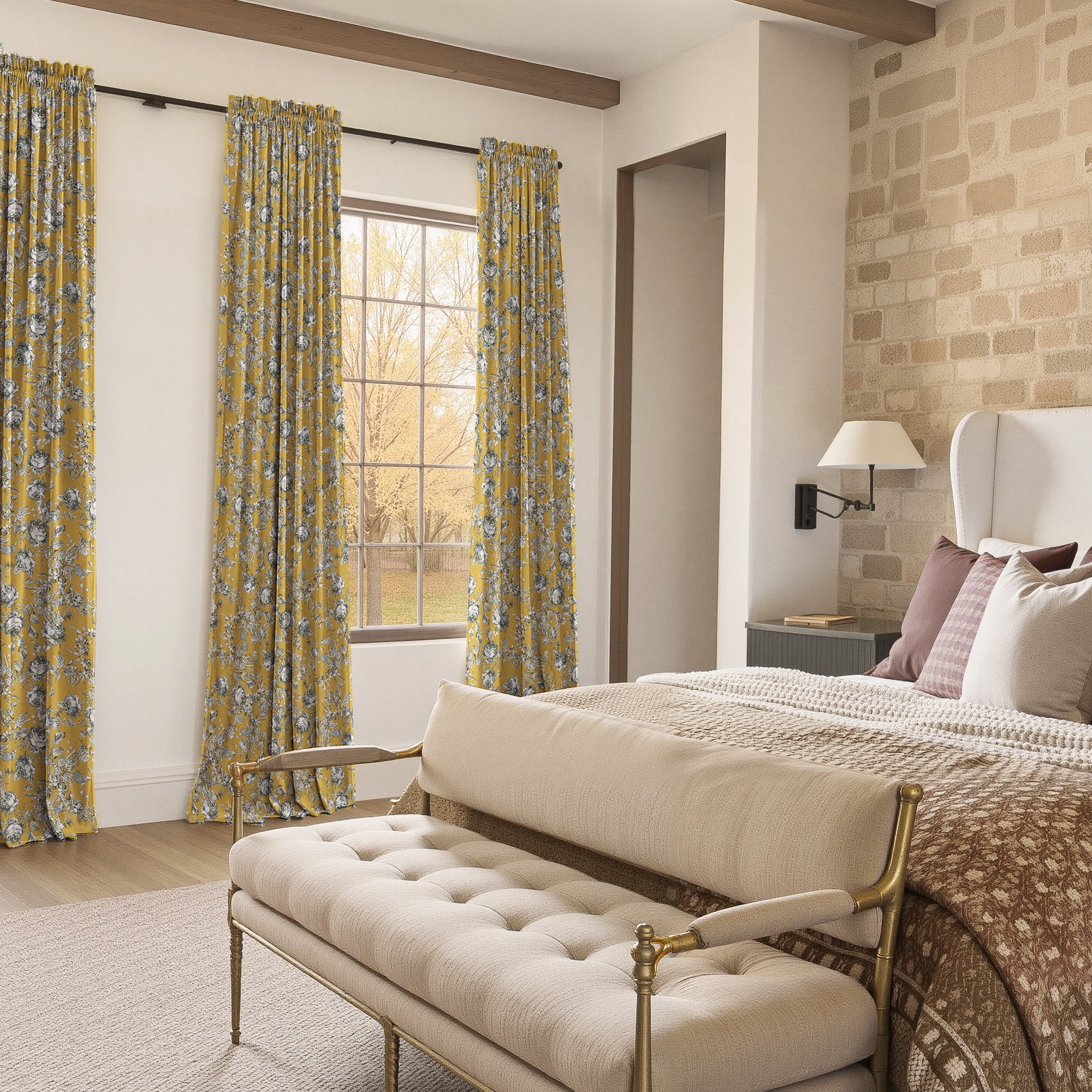 StangH Vintage Floral Velvet Curtains, Rose Patterned Drapes with Privacy Thermal Insulated Neoclassical Style for Dining Room, Mustard Yellow, W52 x L96, 2 Panels