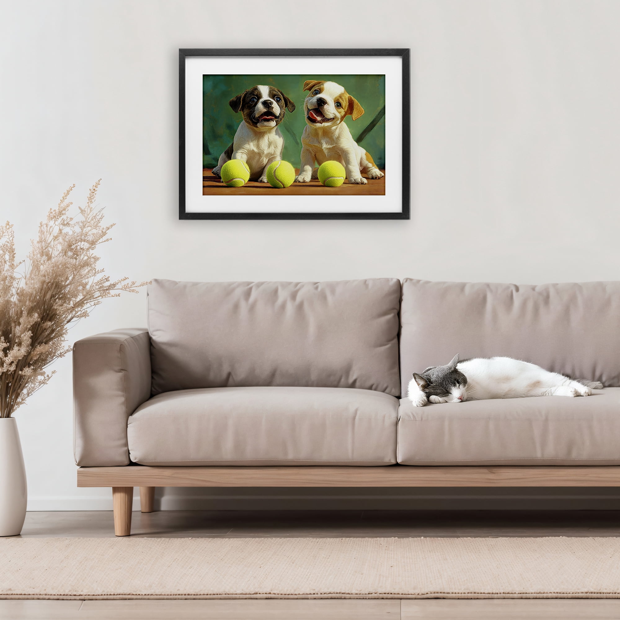 Stupell Industries Adorable Puppies with Tennis Balls Black Framed Print Under Glass, design by Imagine It Images