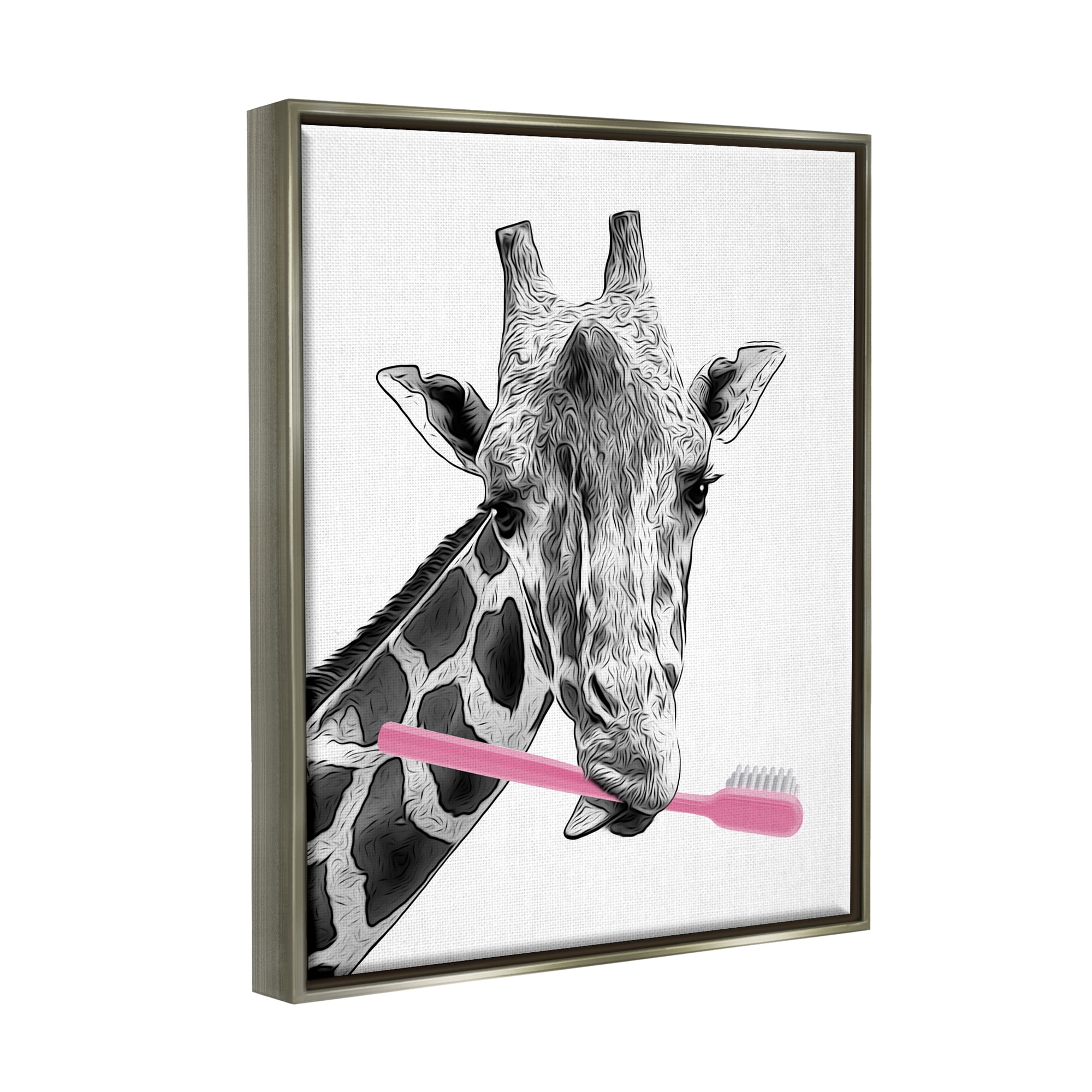 Stupell Industries Funny Animal Bathroom Toothbrush Animals & Insects Painting Gray Floater Framed Art Print Wall Art