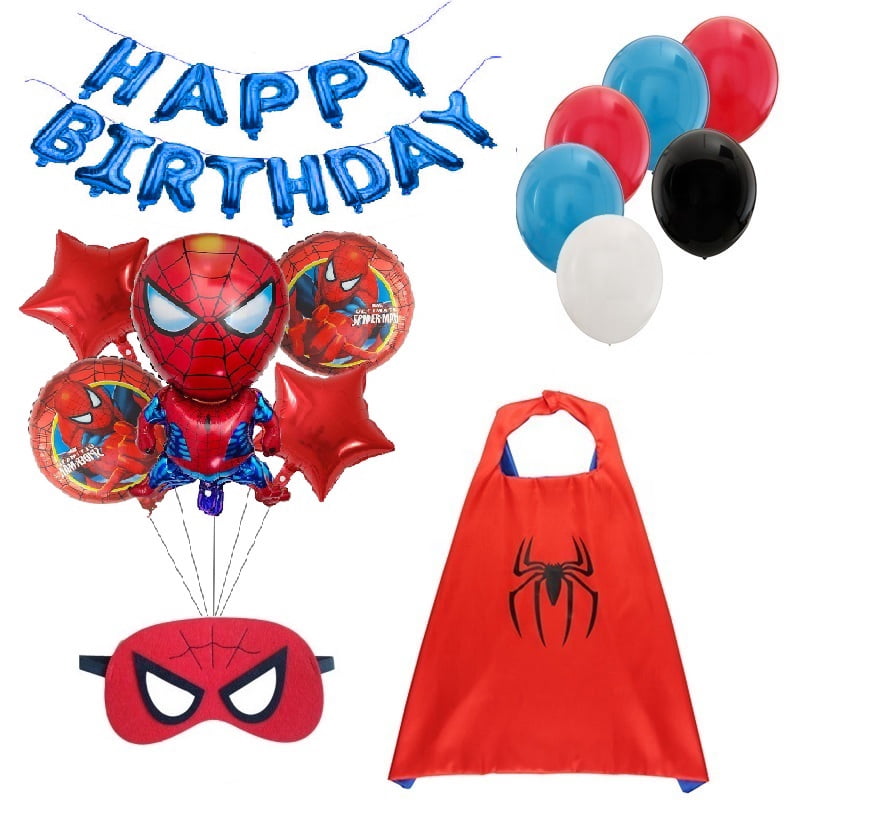 Spider-Man Balloons Mask Cape Banner for Birthday Party Supplies Decorations