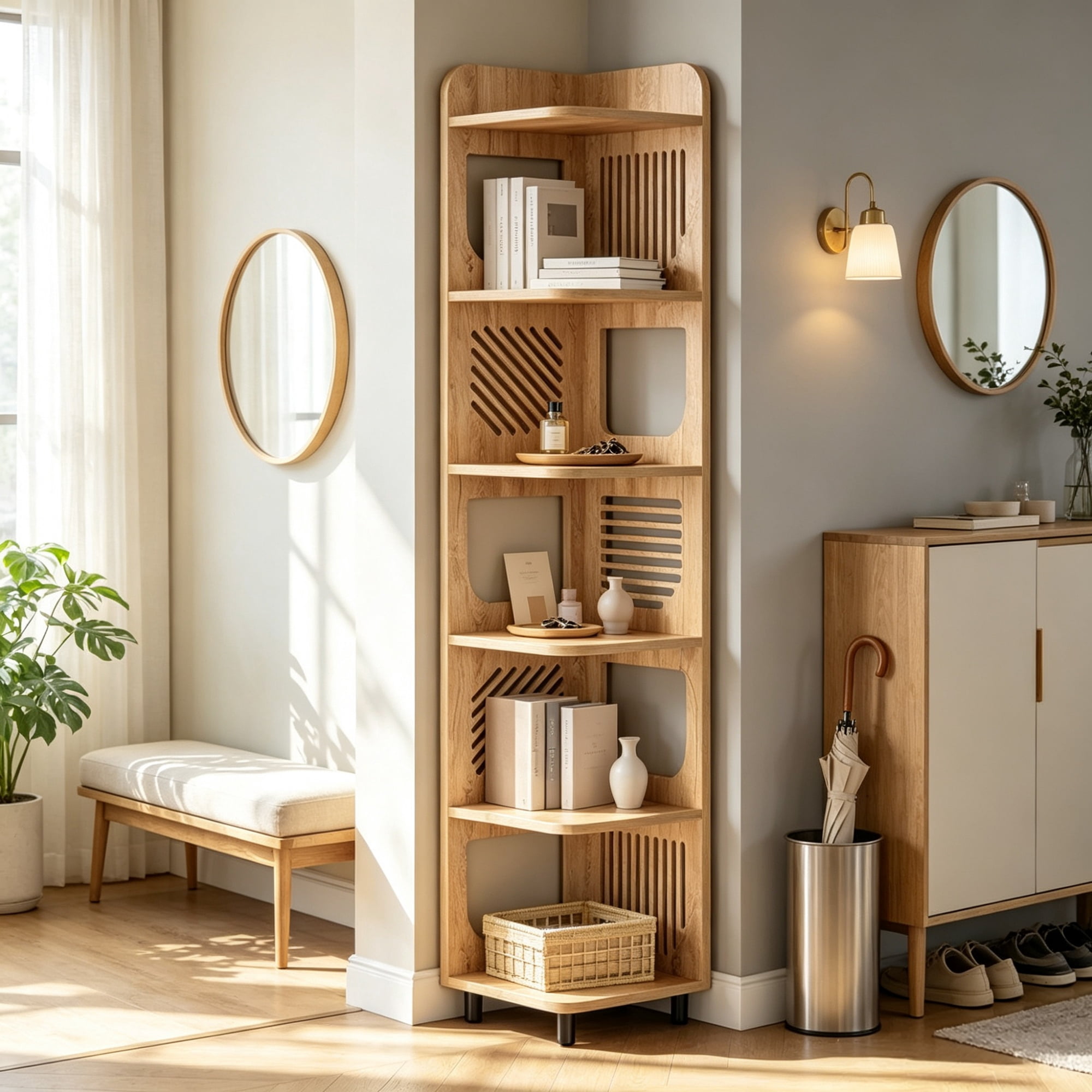 6-Tier Corner Shelf, Tall Slim Bookcase & Display Stand for Small Spaces
