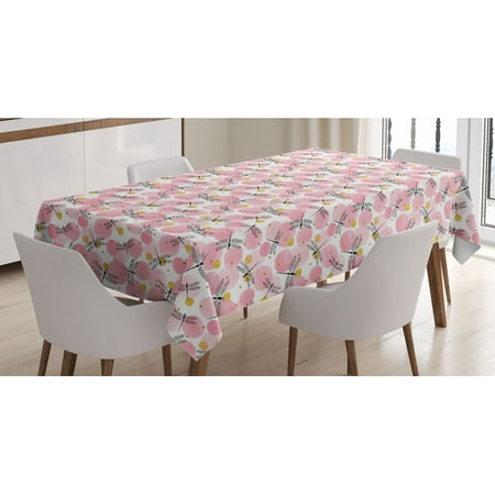 

Dragonfly Tablecloth Watercolor Brushstroke Circles Spring Insects Bugs Nature Abstract Rectangle Satin Table Cover for Dining Room and Kitchen 60 X 90 Pale Pink Mustard White by Ambesonne
