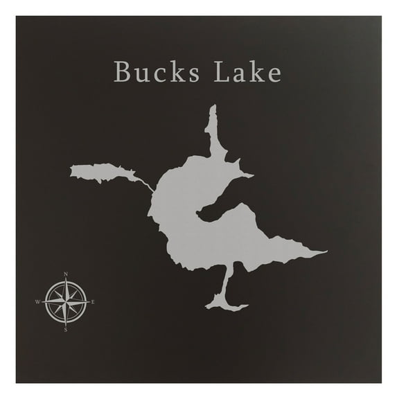 Bucks Lake Map 12x12" Black Metal Wall Art Office Decor Gift Engraved California