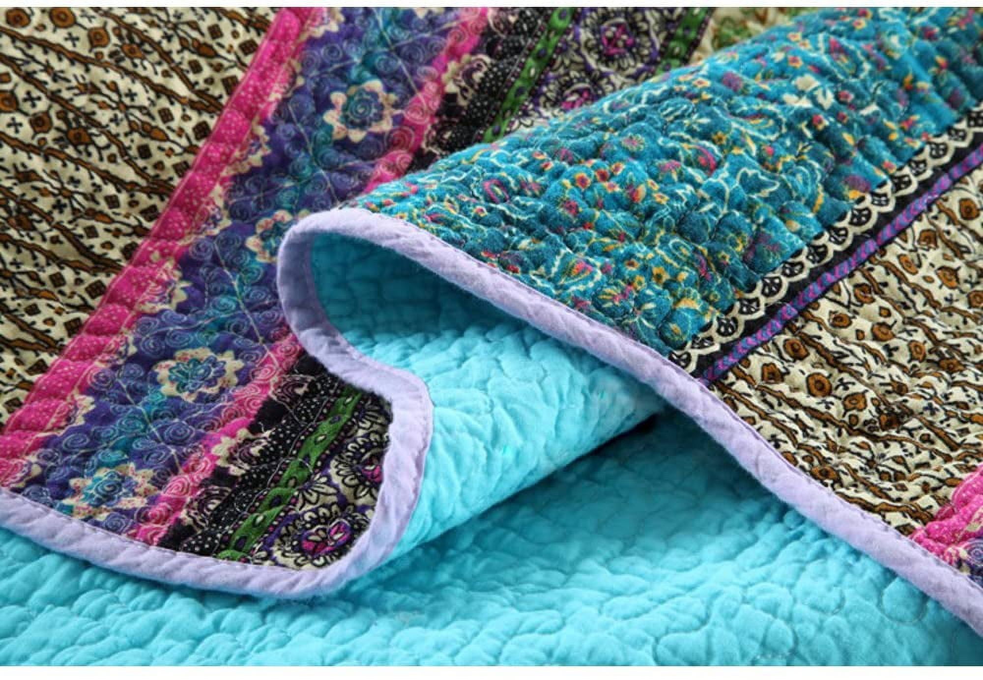 NEWLAKE Cotton Bedspread Queen Quilt Sets Reversible Patchwork Coverlet Set, Blue Striped Jacquard Pattern