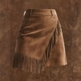 thumbnail image 5 of LWavelet Faux Suede Fringe Mini Skirt Women Western Style Fall Casual Trendy Stylish Bottoms Brown M, 5 of 5