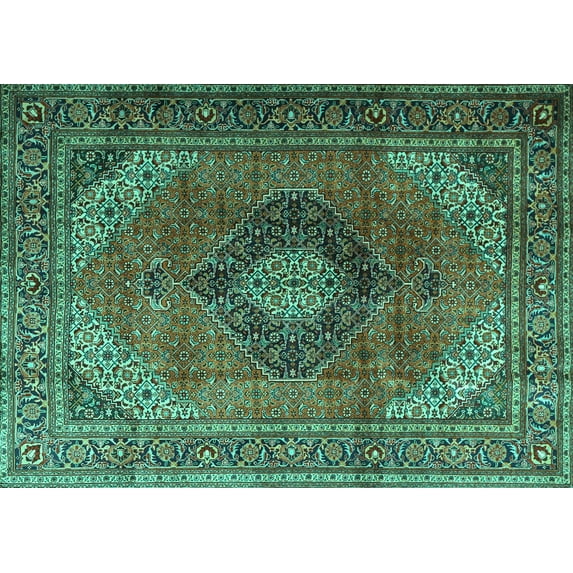 Ahgly Company Machine Washable Indoor Rectangle Medallion Turquoise Blue Traditional Area Rugs, 2' x 5'