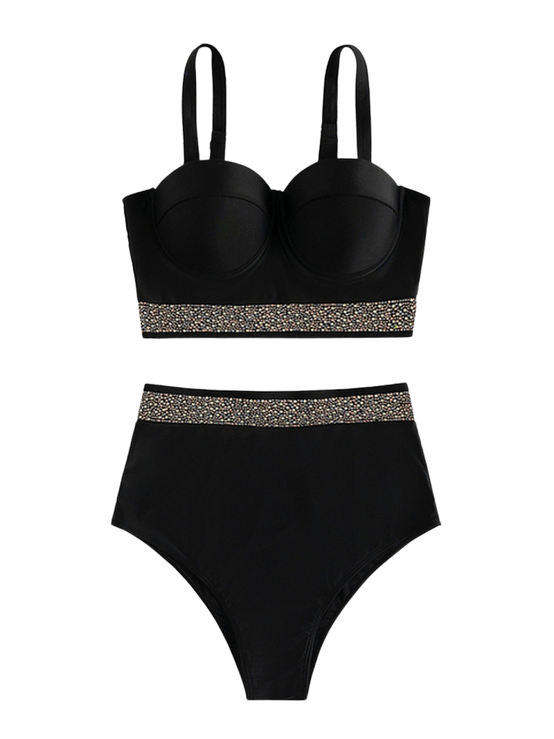 Black High Waist Bikini Set Sexy Push up Cropped Swimsuit Women