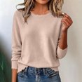 thumbnail image 3 of JUUNthy Sweater for Womens, Ruffles Hem Long Sleeve Crewneck Soft Lightweight Pullover Kint Tops for Daily Wear Beige L, 3 of 12