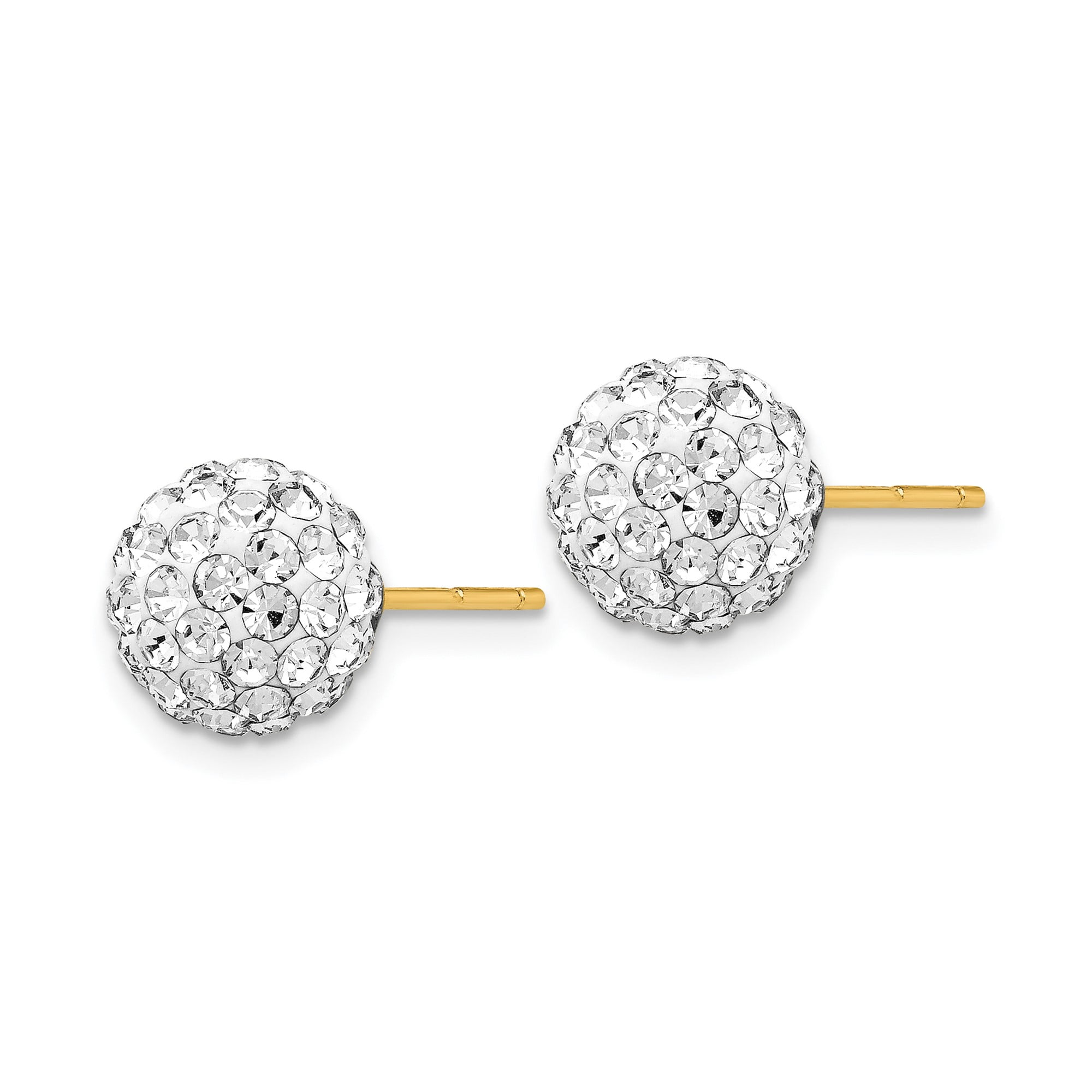 14k Yellow Gold Stud Earrings for Women, Dome Ball Shape with Clear Crystal Pave, Elegant Sparkly Design for Everyday and Formal Wear, Lightweight Classic Style