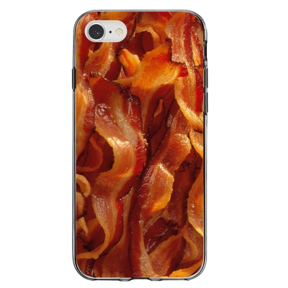 DistinctInk Clear Shockproof Hybrid Case for iPhone 7 8 SE (2020 Model) 4.7" Screen TPU Bumper Acrylic Back Tempered Glass Screen Protector - Crispy Strips of Bacon - Show Your Love of Bacon