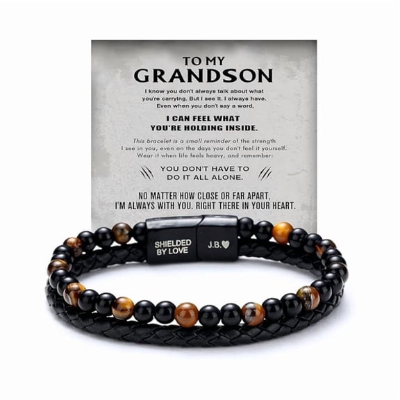 Top-keivon Son's Tiger Eye Protection Bracelets For Men, To My Son Bracelet from Mom Leather Black Beaded Bangle Engarved With Love You Forever Cuff Jewelry Gift for Birthday Christmas