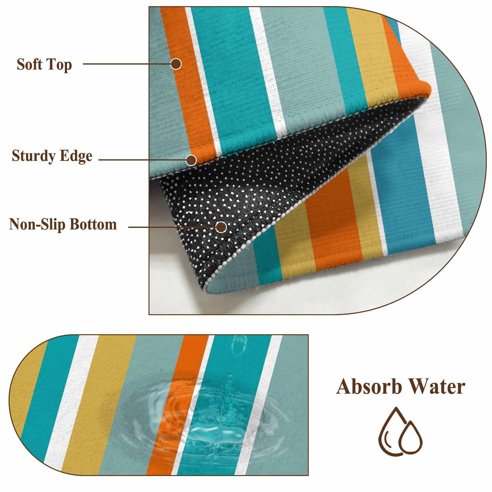 Blue Teal Orange Striped Entryway Rug 2'x3'&nbsp; Non Slip Front Door Mats, Farmhouse Stripe Entrance Rugs Indoor Outdoor Carpet, Washable Floor Mats Small Area Rug for Bedroom Kitchen