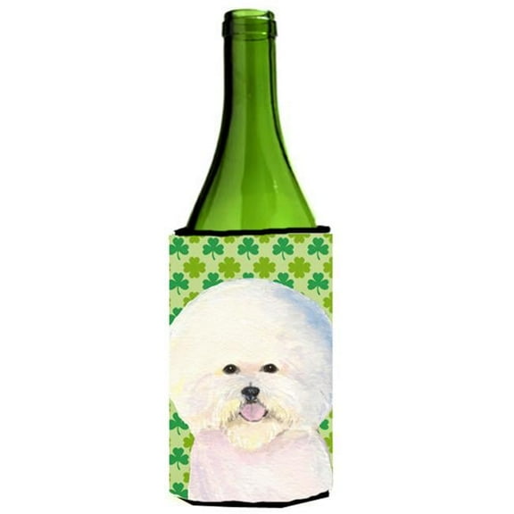 Bichon Frise St. Patricks Day Shamrock Portrait Wine bottle sleeve Hugger - 24 oz.