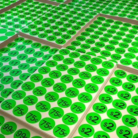 Windows 7 Sticker Garage sale price stickers in NEON GREEN $0.25, $0.75, $0.50, $0.99, $1, $2, $3, $5, $7 and $9.99 - 3/4 inch 19mm round + BONUS BLANK LABELS - 1040 Pack ()