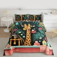 thumbnail image 3 of Homewish Kawaii Giraffe Lover Bedding Comforter Set, Green Palm Leaf Twin Comforter Sets, Vintage Cartoon Theme Reversible Bedding Set, Lightweight Room Decor, 2pcs, 3 of 9