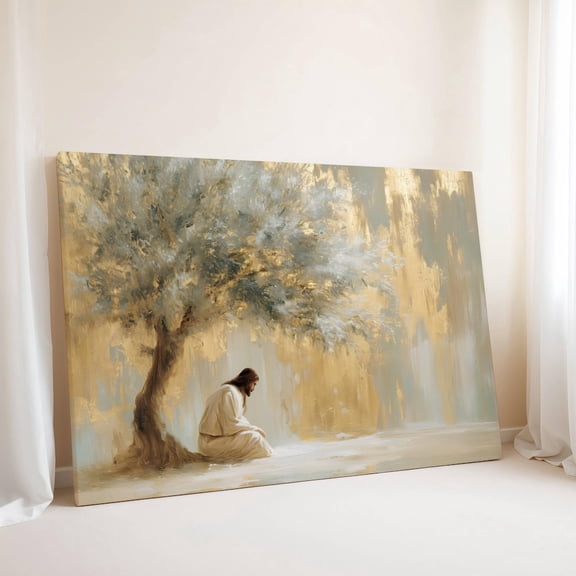 Gethsemane Prayer Art, Jesus In The Garden Painting, Gold Christian Wall Art UNFRAMED PAPER POSTER, Home Decor, Vintage Gift, Living Room Dercor