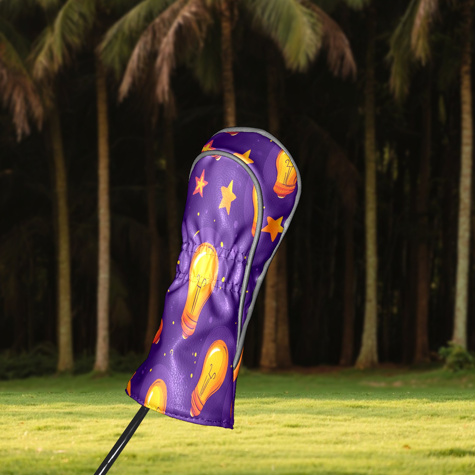 Golf Club Covers PU Leather Waterproof Head Covers for Fairway Woods Hybrids Light Bulb Pattern