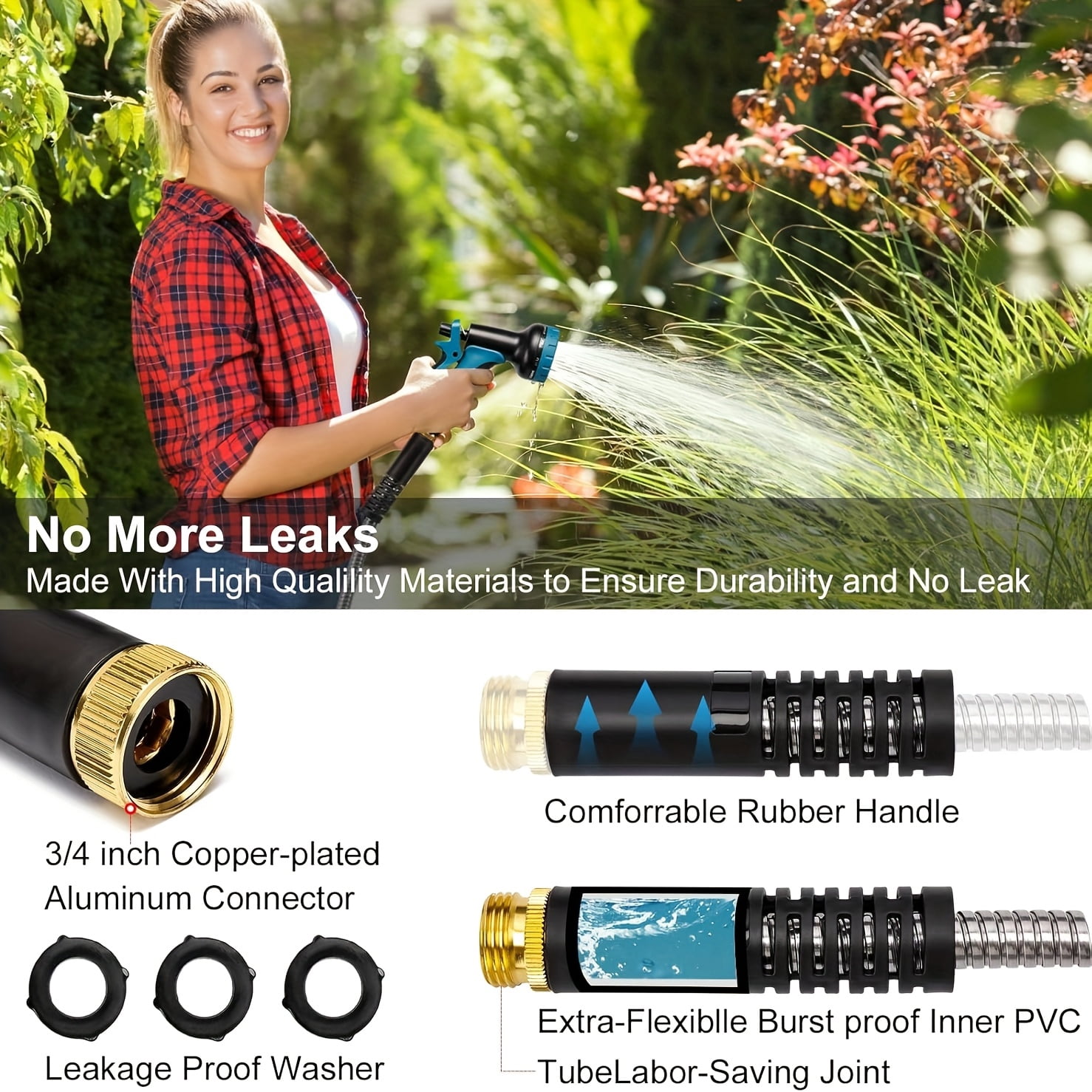 304 Stainless Steel Garden Hose 50ft, Heavy Duty Metal Water Hose - Flexible, No Kink & Tangle Free, Puncture Proof with 10 Function Nozzle for RV, Yard, Outdoor, Lawn Care
