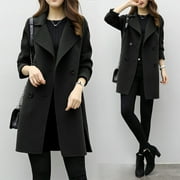 Odeerbi Trench Coat for Women Autumn Winter Overcoat Wool Dress Coat Double Breasted Long Trench Coat Black Refer to Size Chart In Description
