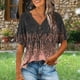 thumbnail image 1 of TaTaai Women Casual V Neck Short Sleeve All Over Print T Shirt Fashion Loose Button Top Ladies Daily Commute Festival Event Wear Soft Comfortable Non See Through Stylish Top Gift, 1 of 6