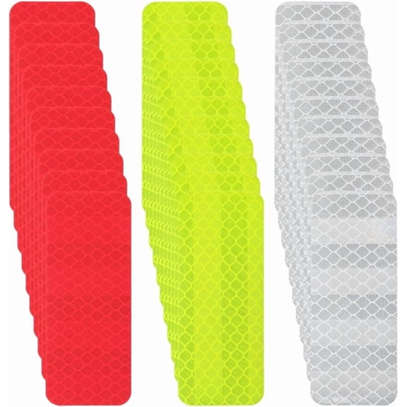 60Pcs 3 Colors Red Reflective Tape Motorcycle Reflector Stickers PET 3.15 x 1.18 Inch Rectangle Colorful Adhesive Safety High Visibility Tapes Sheets