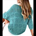 thumbnail image 2 of Suéter de Crochet Calado para Mujer, 3/4, Hombros Descubiertos, Verano 2025 Azul M, 2 of 7