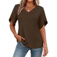 thumbnail image 6 of Tauxra Women's V-Neck Ruffle Short Sleeve Top, Casual Solid Color Shirt for Everyday Wear, Soft Polyester Blouse, Breathable And, Washable, 6 of 7